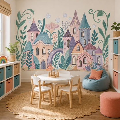 Masalsı Şatolu Poster Duvar Kağıdı Pastel Çocuk Odası