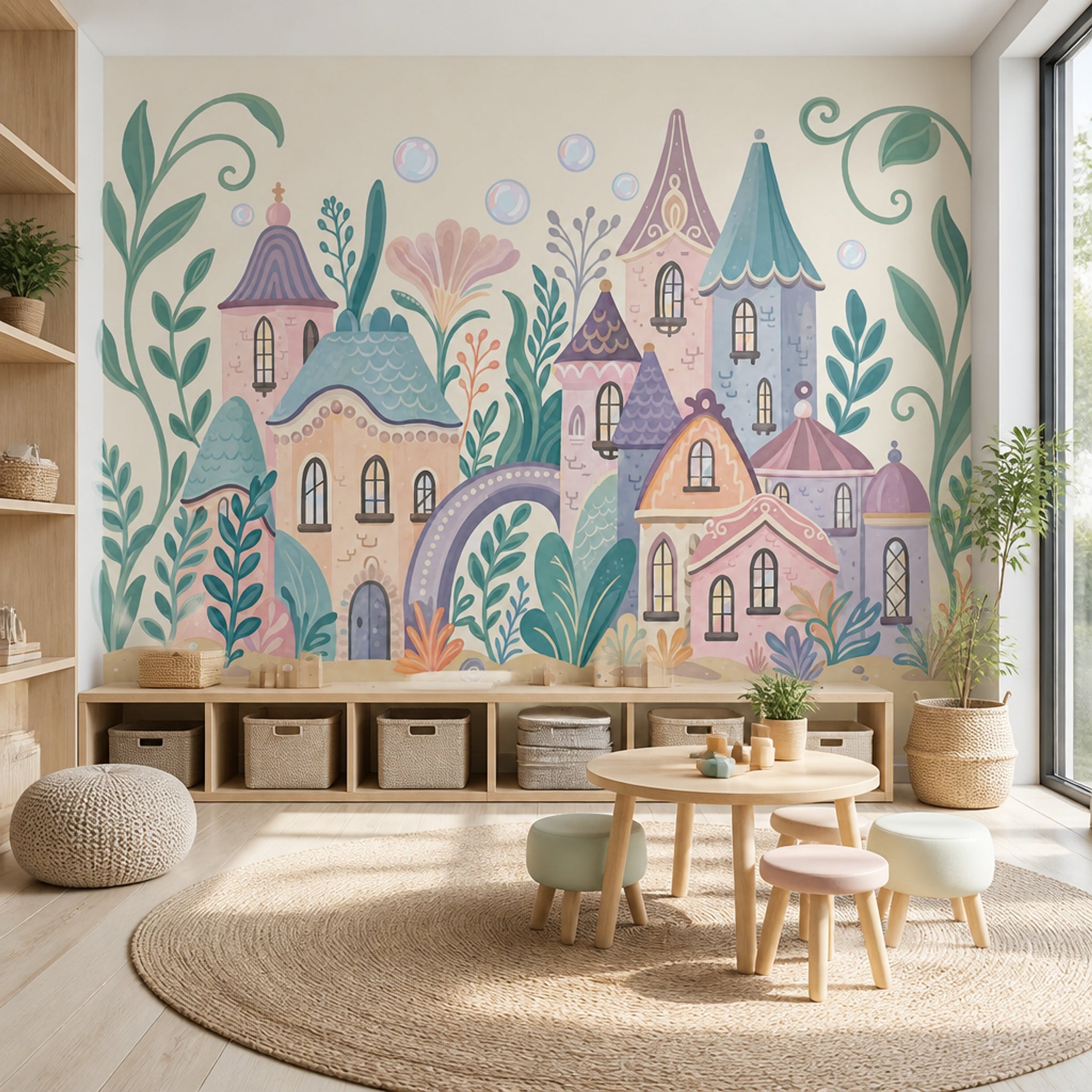 Masalsı Şatolu Poster Duvar Kağıdı Pastel Çocuk Odası