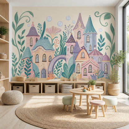 Masalsı Şatolu Poster Duvar Kağıdı Pastel Çocuk Odası
