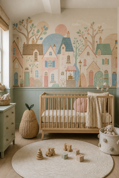 Pastel Evler Poster Duvar Kağıdı Çocuk Odası Masalsı Desen