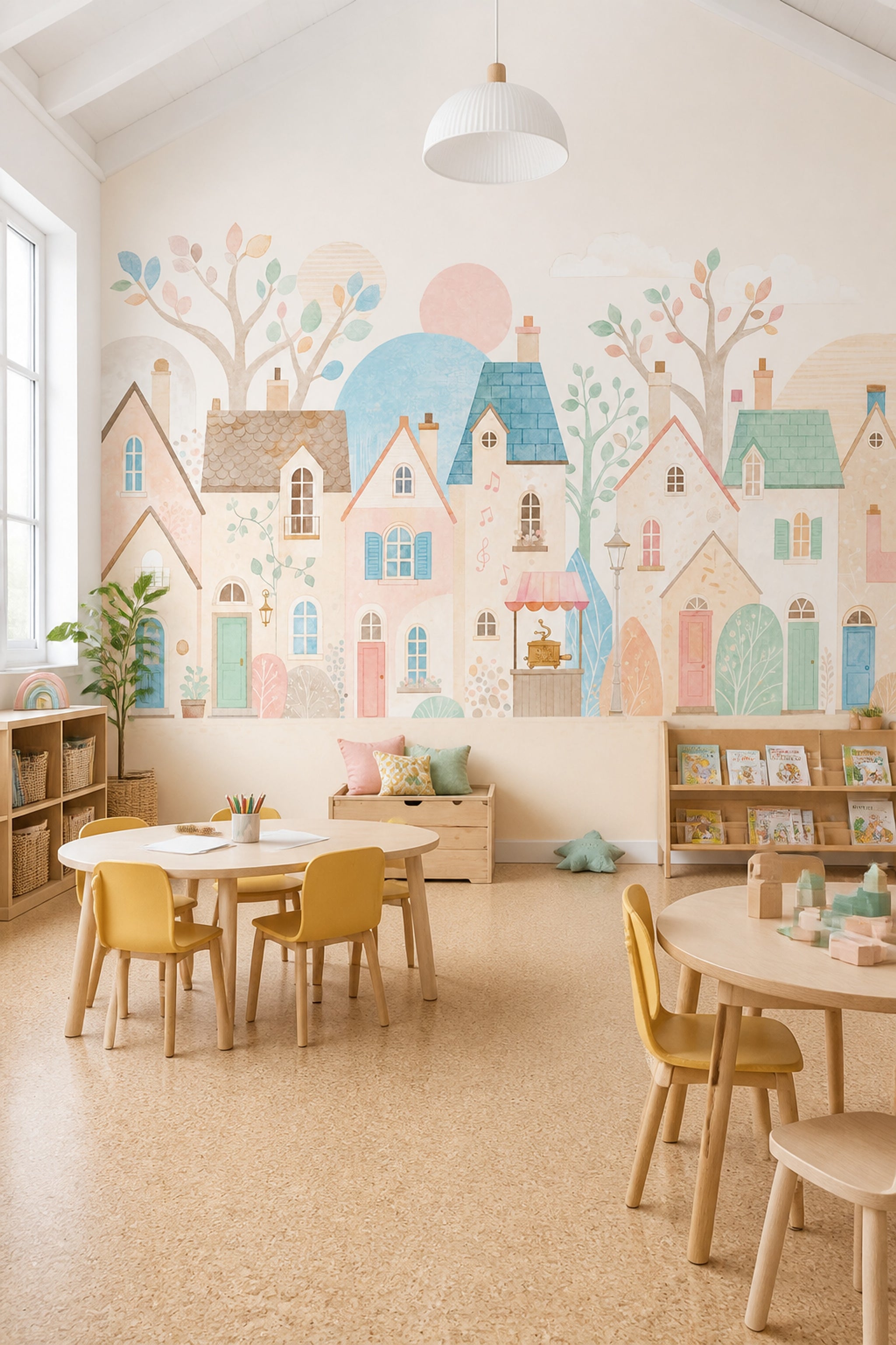 Pastel Evler Poster Duvar Kağıdı Çocuk Odası Masalsı Desen