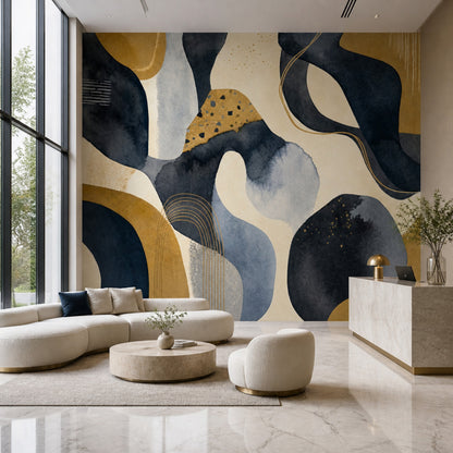 Soyut Lacivert Altın Poster Duvar Kağıdı Modern Salon Dekoru