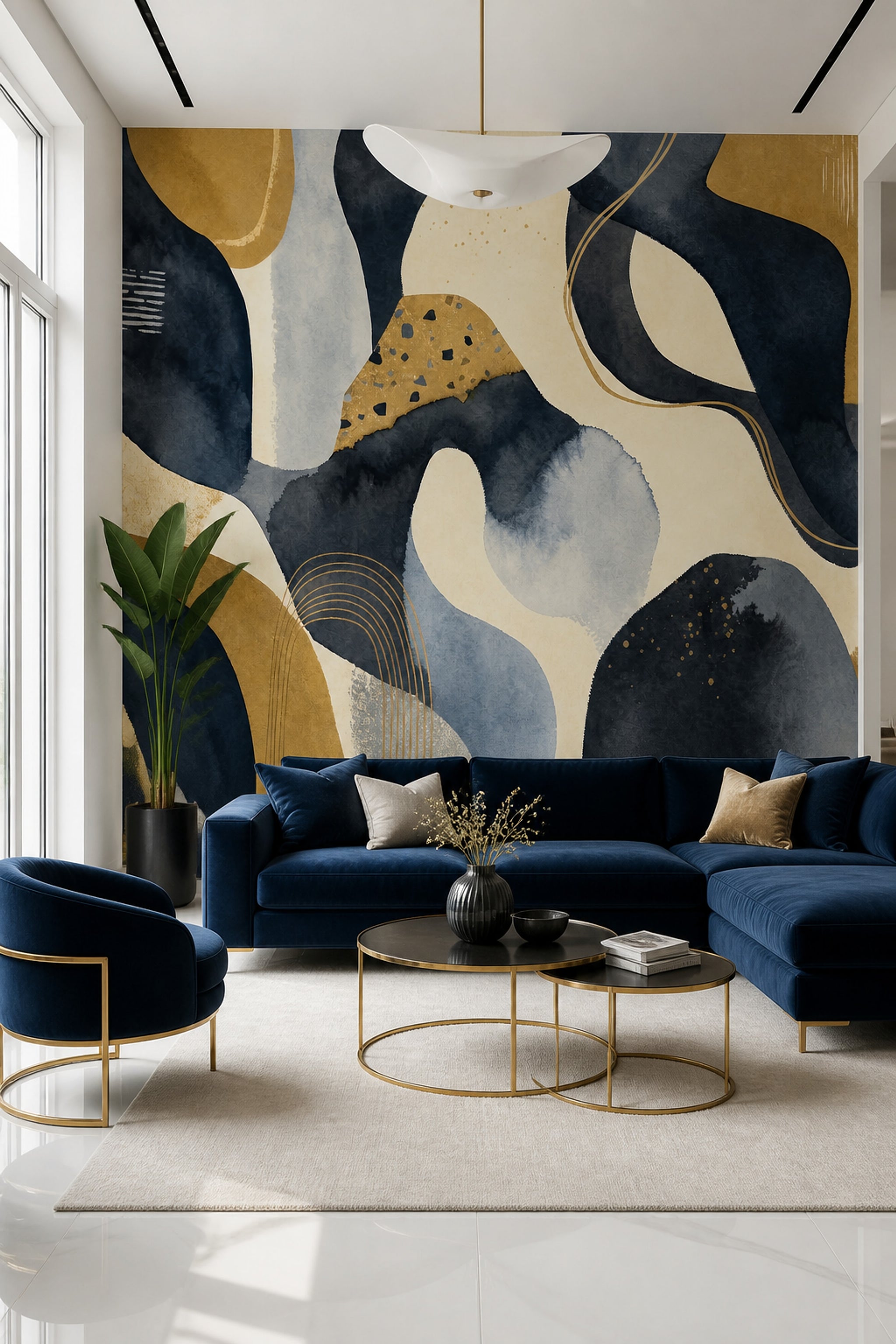 Soyut Lacivert Altın Poster Duvar Kağıdı Modern Salon Dekoru