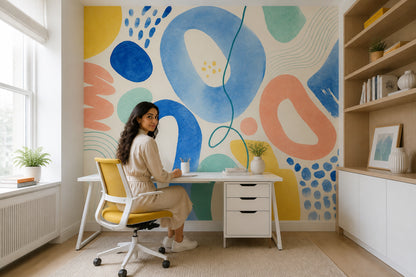 Renkli Soyut Şekilli Poster Duvar Kağıdı Modern Salon