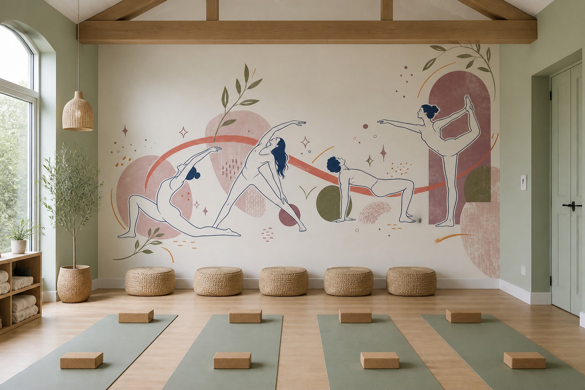 Yoga Pozlu Poster Duvar Kağıdı Pastel Soyut Stüdyo Duvarı