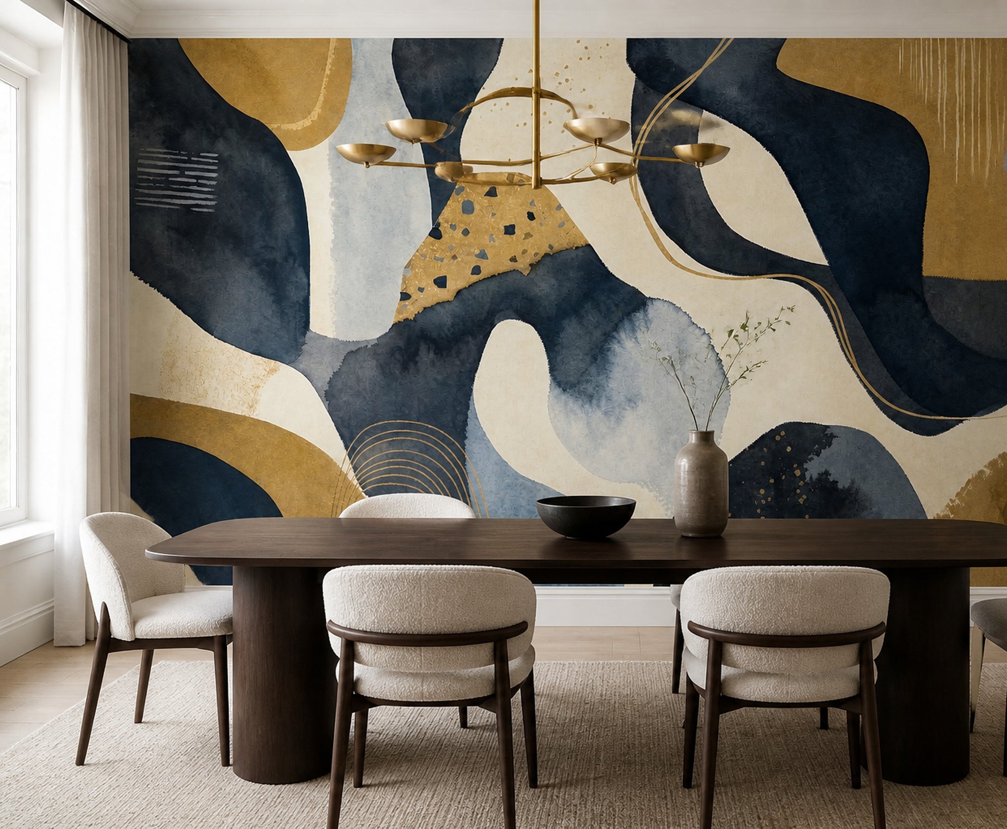 Soyut Lacivert Altın Poster Duvar Kağıdı Modern Salon Dekoru
