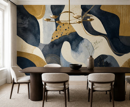 Soyut Lacivert Altın Poster Duvar Kağıdı Modern Salon Dekoru