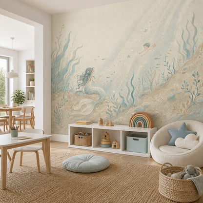 Denizkızı Temalı Poster Duvar Kağıdı Pastel Mavi Çocuk Odası