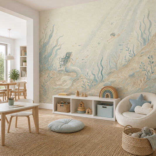 Denizkızı Temalı Poster Duvar Kağıdı Pastel Mavi Çocuk Odası