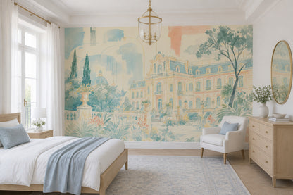 Saray Manzaralı Poster Duvar Kağıdı Pastel Mavi Salon Dekoru