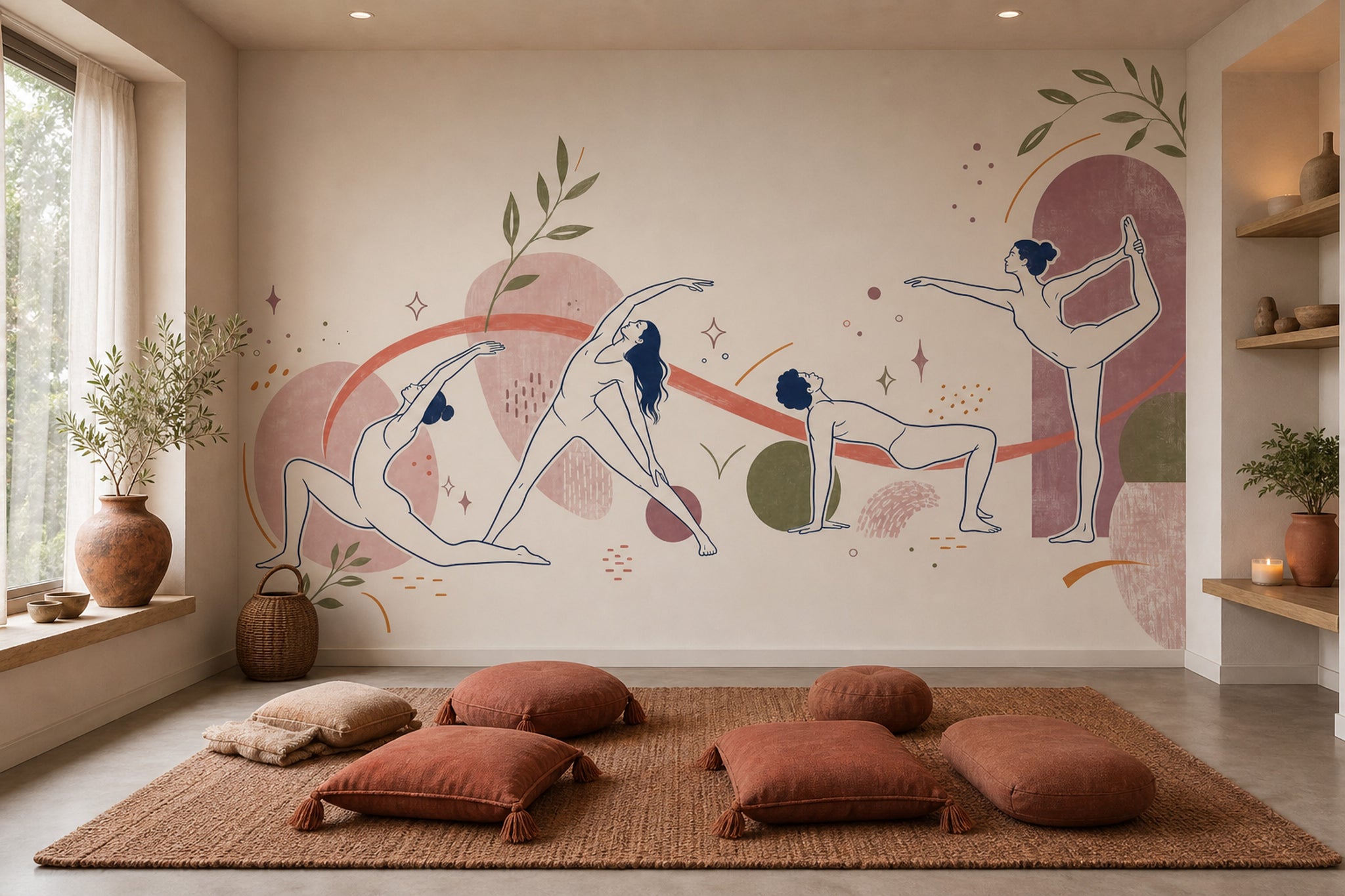 Yoga Pozlu Poster Duvar Kağıdı Pastel Soyut Stüdyo Duvarı