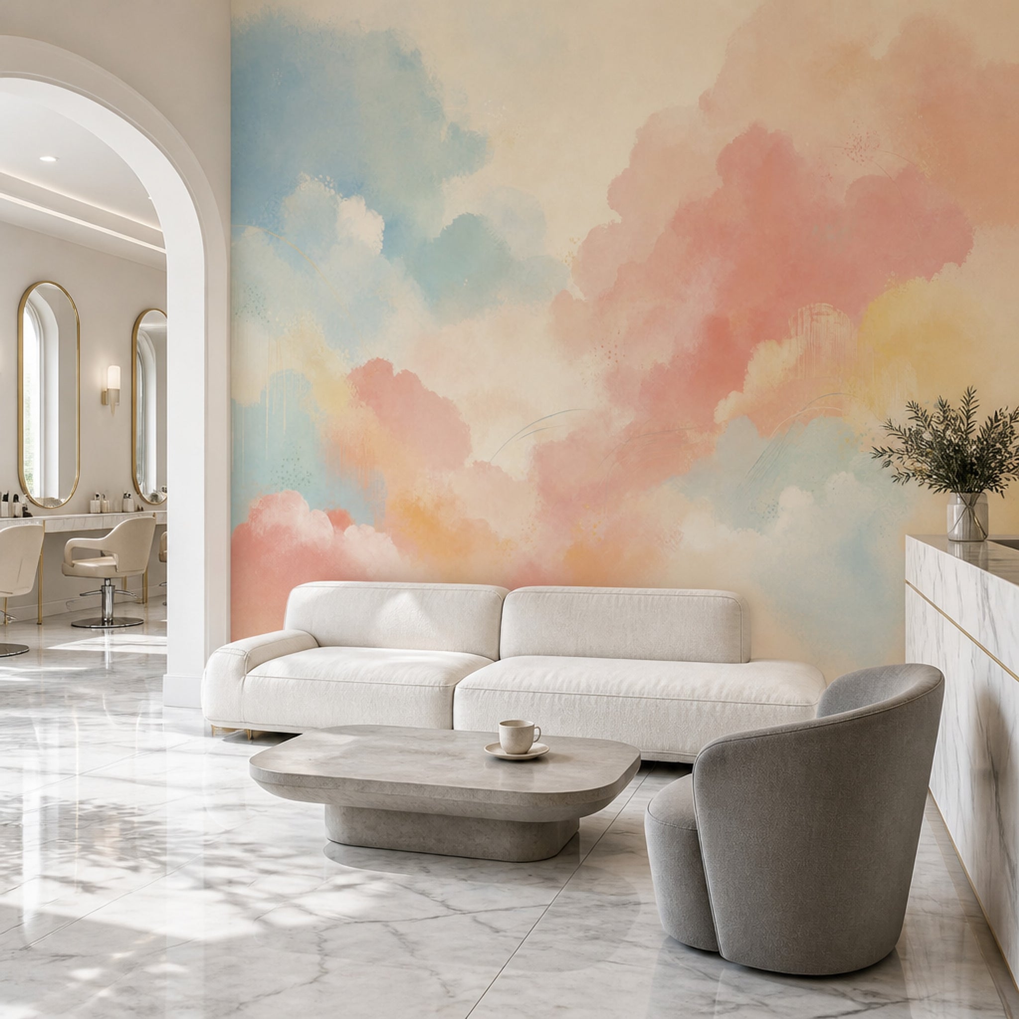 Pastel Bulut Desenli Poster Duvar Kağıdı Renk Geçişli Salon