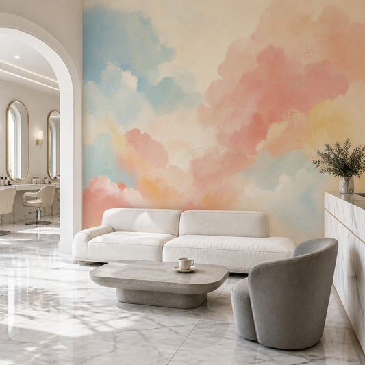 Pastel Bulut Desenli Poster Duvar Kağıdı Renk Geçişli Salon
