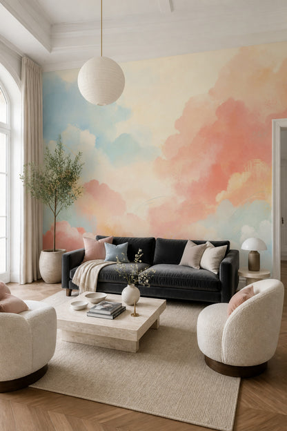 Pastel Bulut Desenli Poster Duvar Kağıdı Renk Geçişli Salon