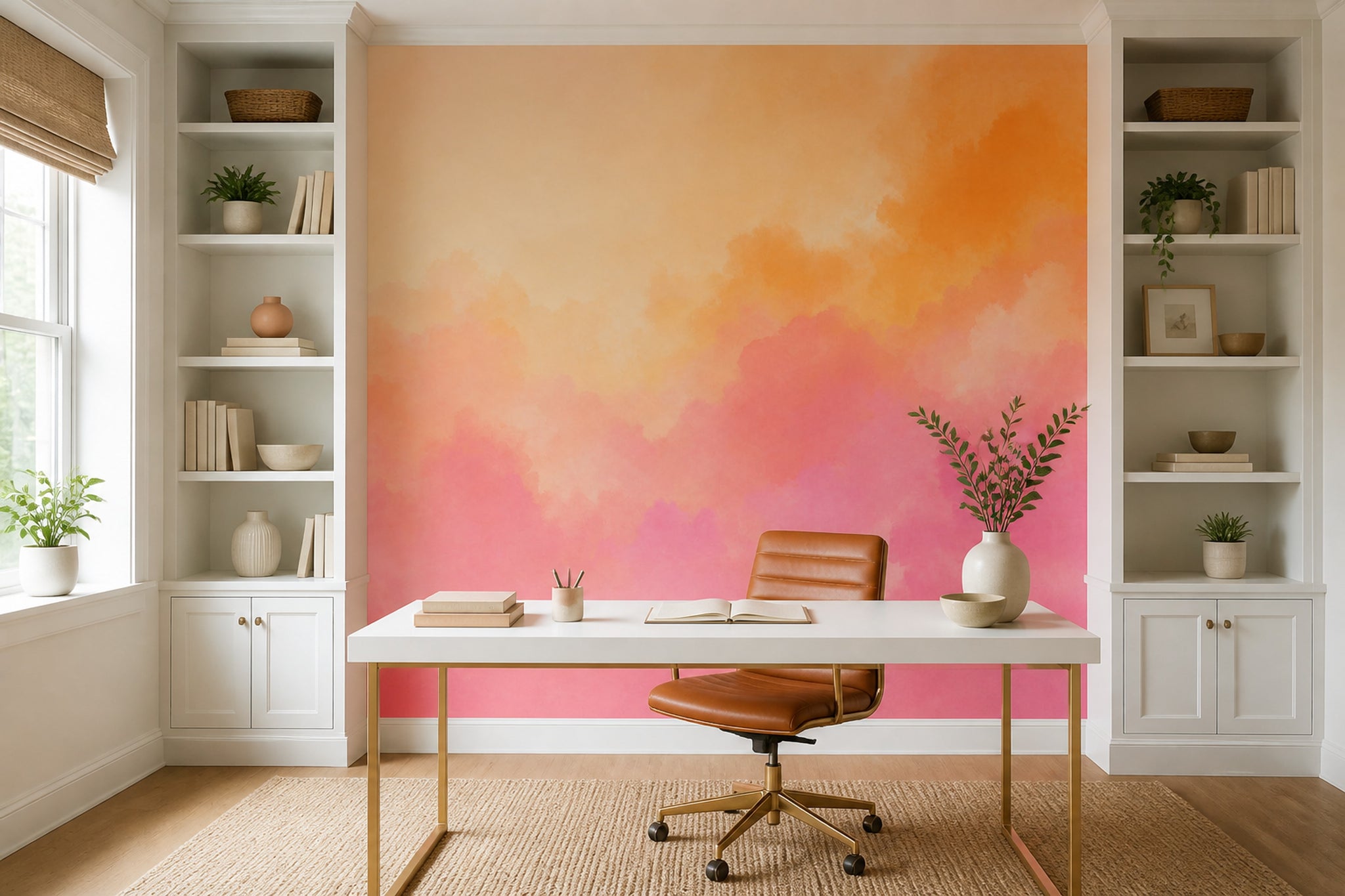 Pembe Turuncu Sulu Boya Poster Duvar Kağıdı Modern Ofis