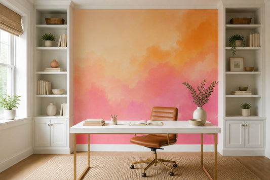 Pembe Turuncu Sulu Boya Poster Duvar Kağıdı Modern Ofis