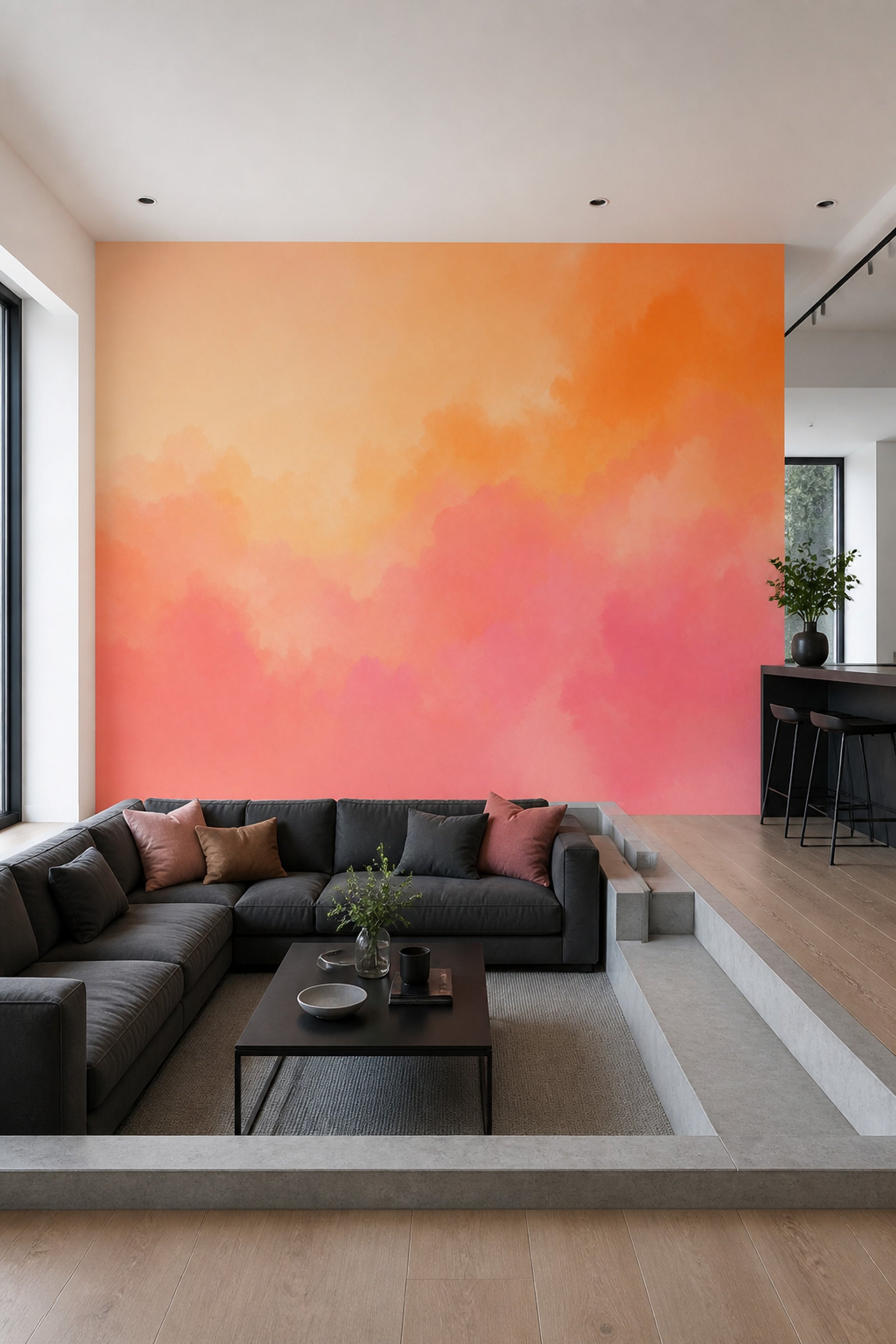 Pembe Turuncu Sulu Boya Poster Duvar Kağıdı Modern Ofis
