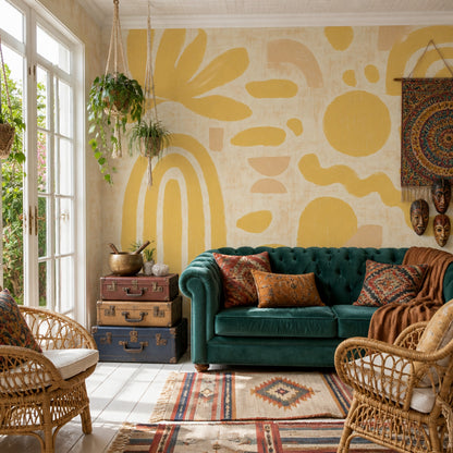 Soyut Sarı Şekilli Poster Duvar Kağıdı Modern Salon Duvarı