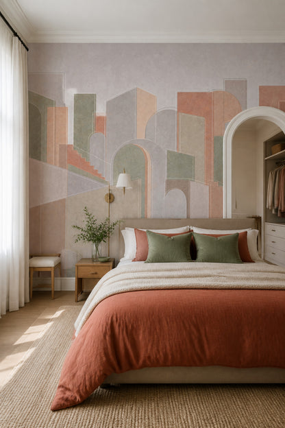 Geometrik Kemerli Poster Duvar Kağıdı Terracotta Gri Salon