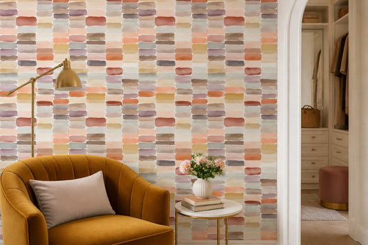 Sulu Boya Geometrik Duvar Kağıdı Pastel Renkli Salon