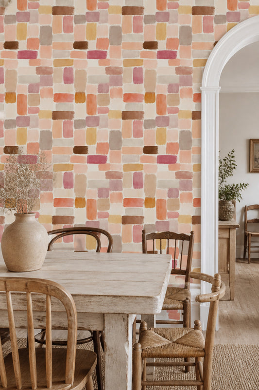 Suluboya Geometrik Duvar Kağıdı Pastel Renkli Salon Deseni