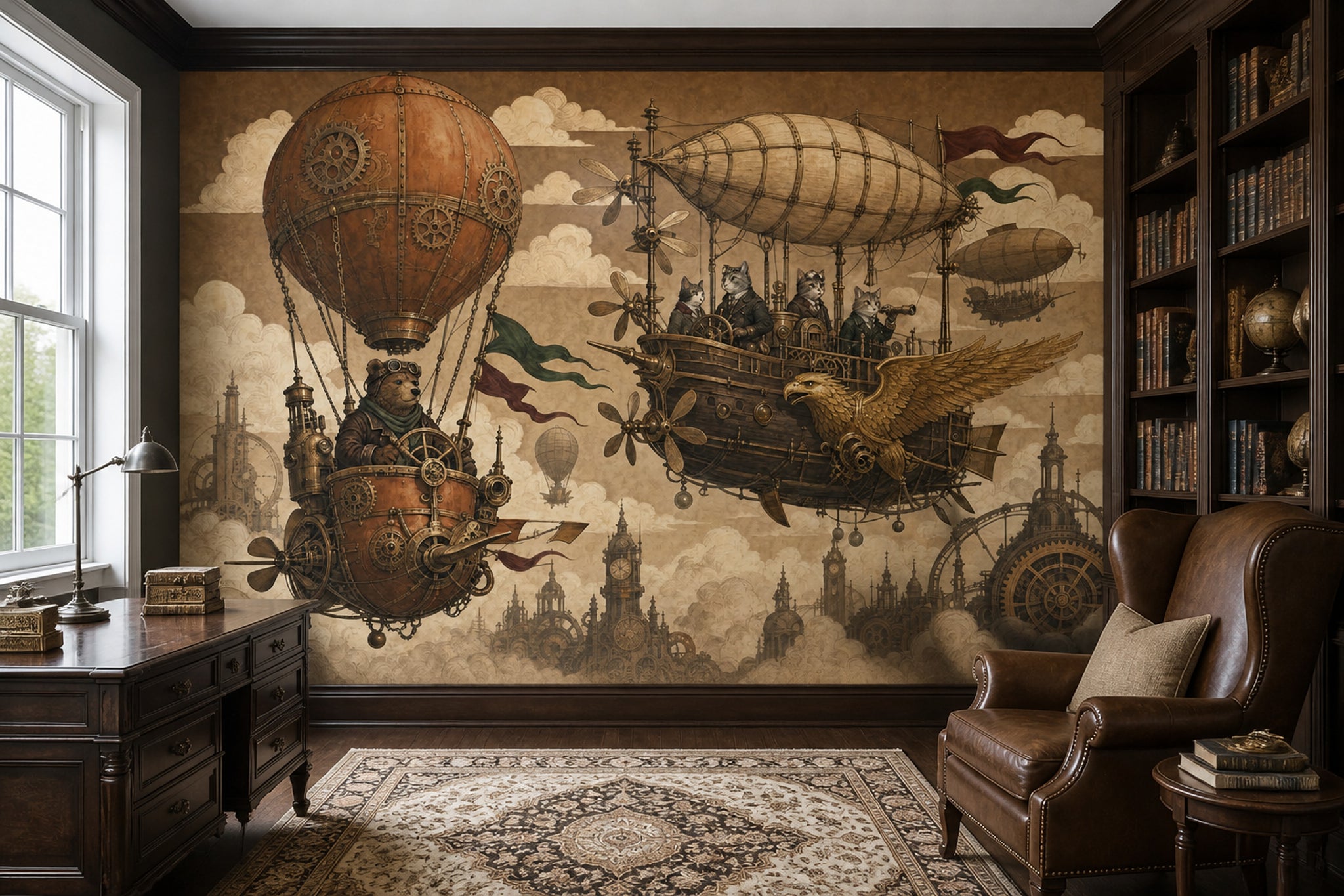 Steampunk Hava Gemili Poster Duvar Kağıdı Sepya Tonlu Salon
