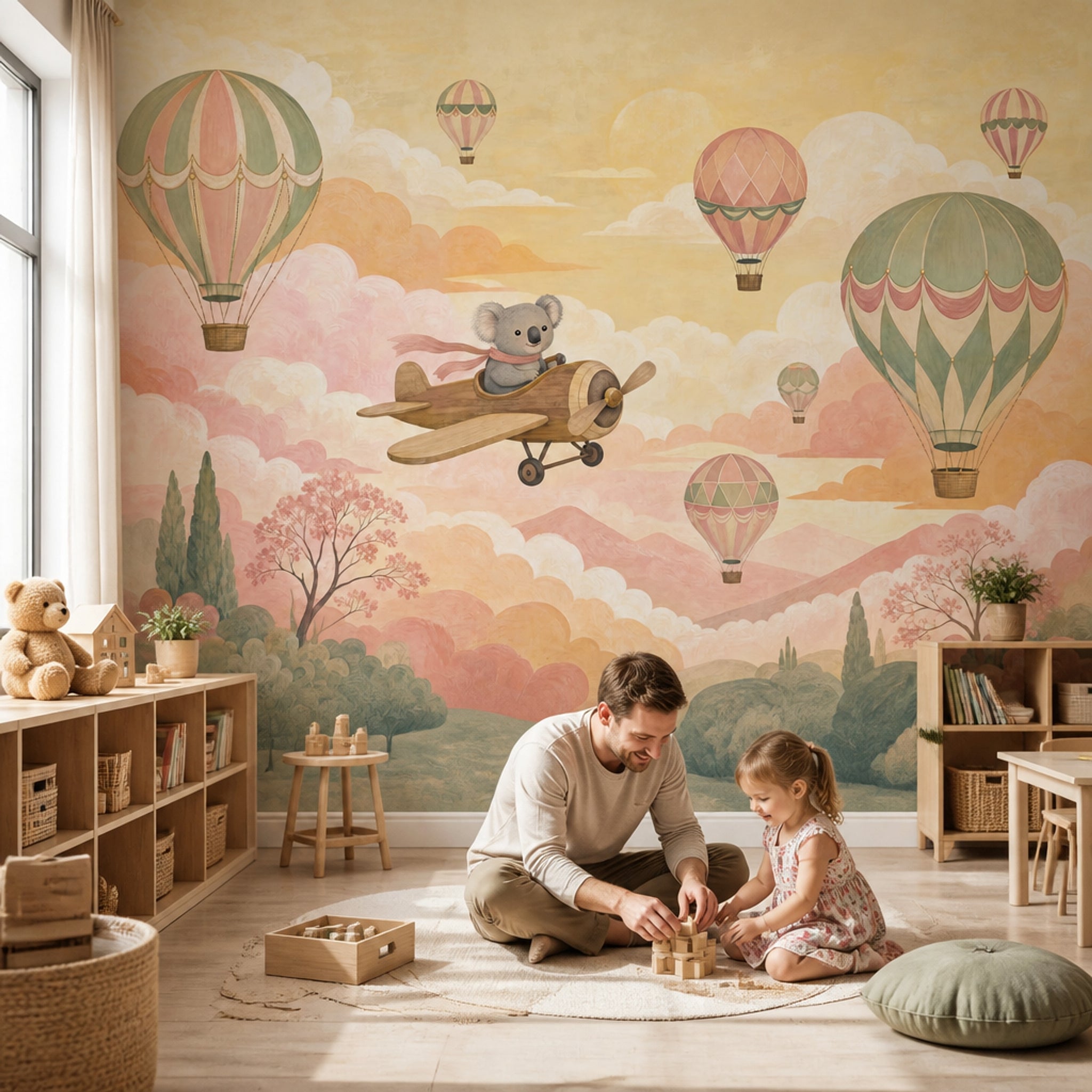 Sıcak Hava Balonlu Poster Duvar Kağıdı Pastel Çocuk Odası