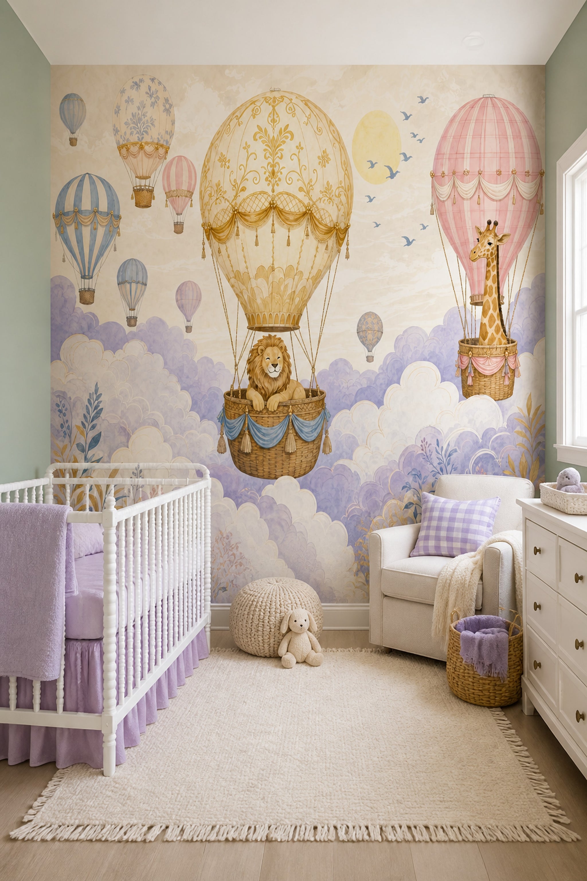 Balonlu Hayvanlı Poster Duvar Kağıdı Pastel Çocuk Odası