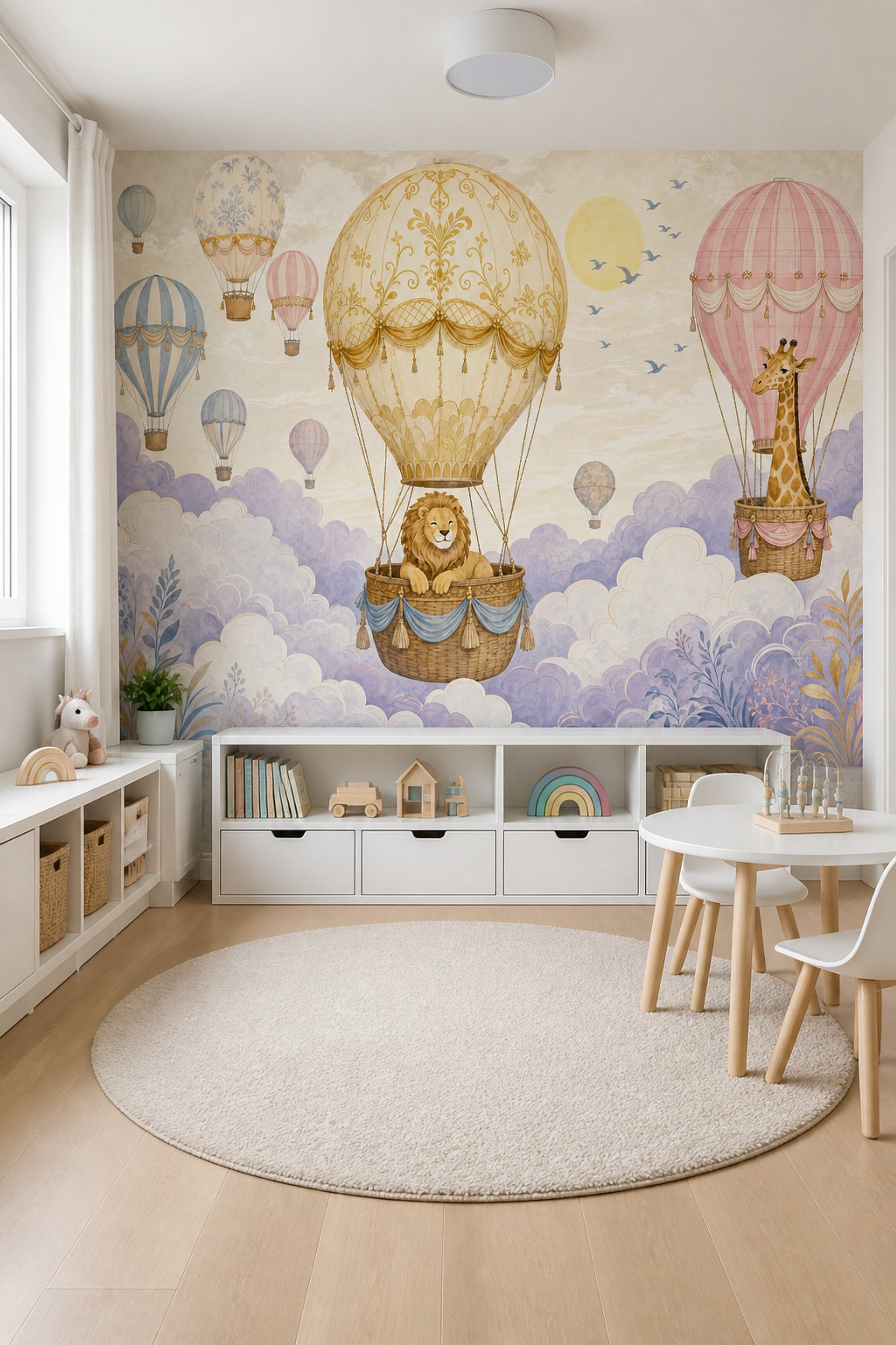 Balonlu Hayvanlı Poster Duvar Kağıdı Pastel Çocuk Odası