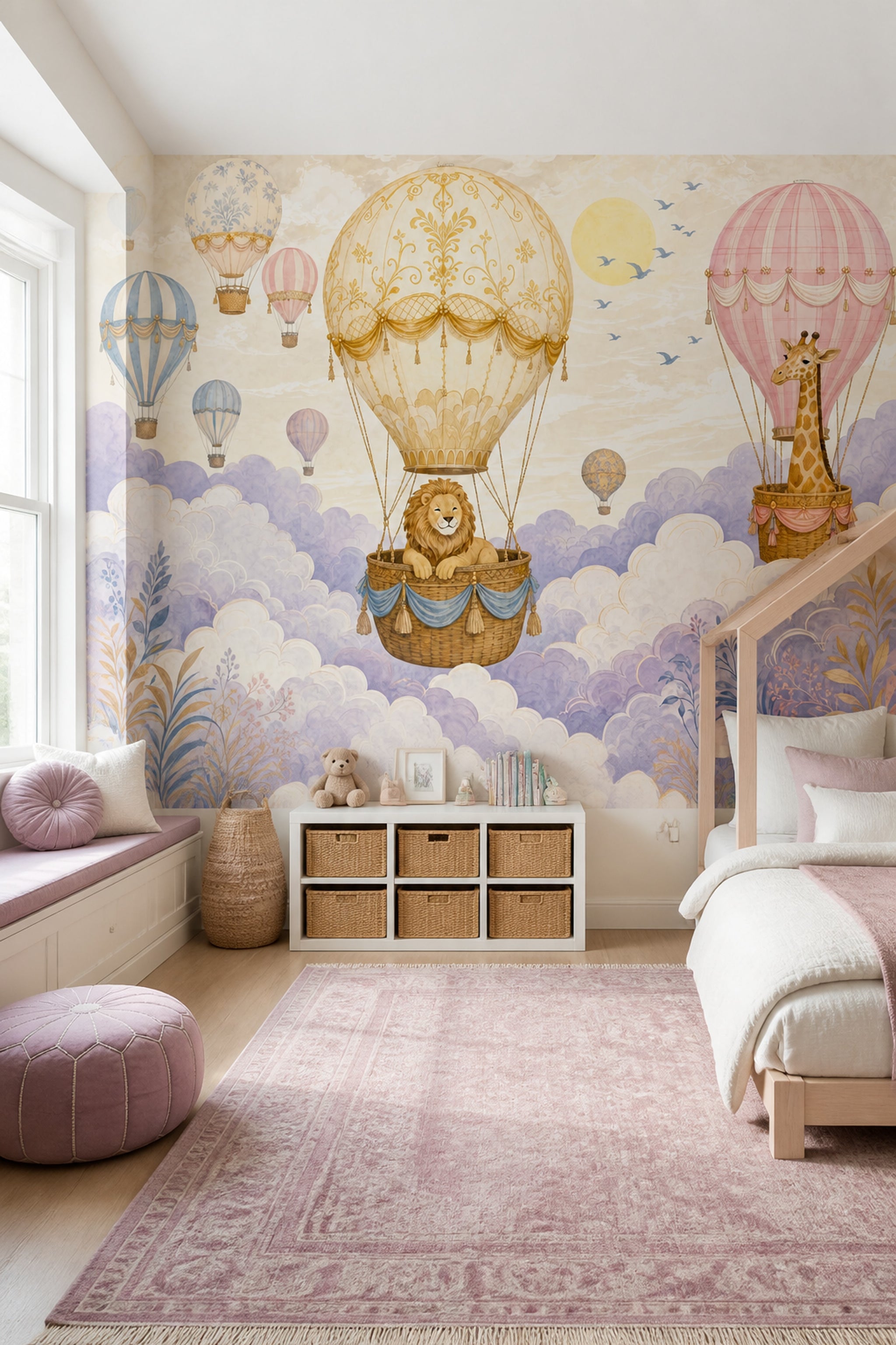 Balonlu Hayvanlı Poster Duvar Kağıdı Pastel Çocuk Odası