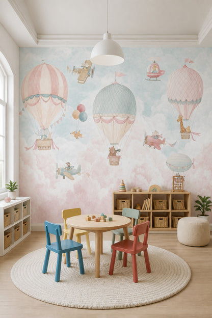 Sıcak Hava Balonlu Poster Duvar Kağıdı Pastel Çocuk Odası