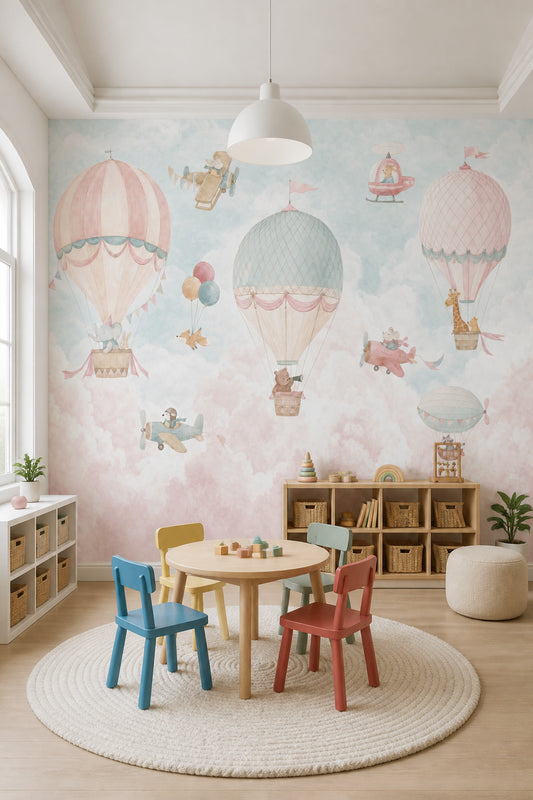 Sıcak Hava Balonlu Poster Duvar Kağıdı Pastel Çocuk Odası