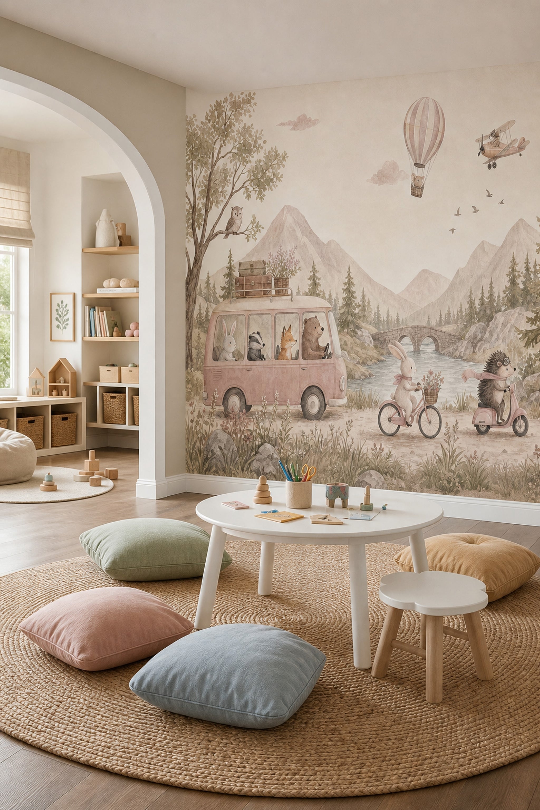 Orman Yolculuğu Hayvanlı Poster Duvar Kağıdı Çocuk Odası Pastel