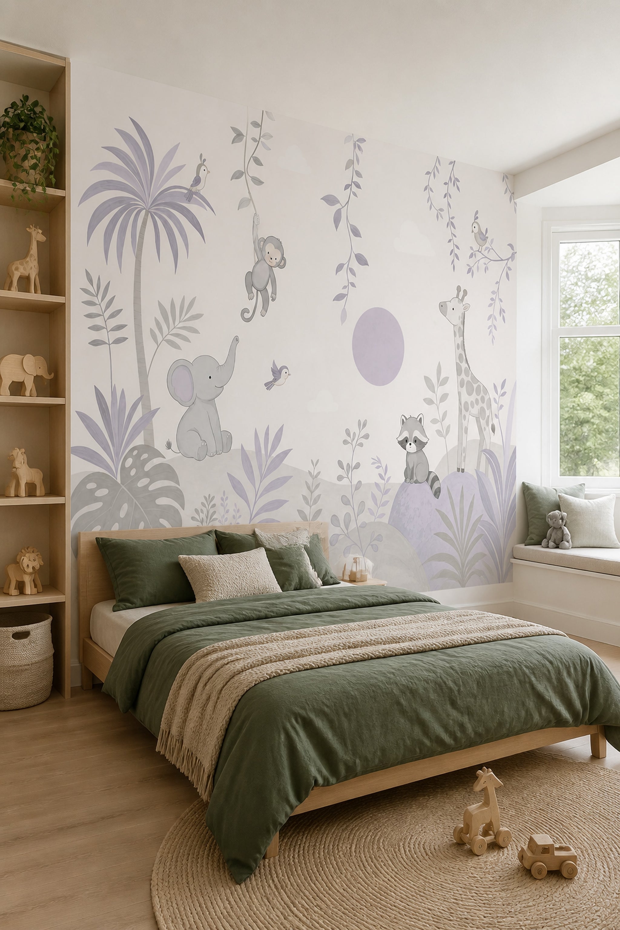 Pastel Safari Hayvanlı Poster Duvar Kağıdı Çocuk Odası Lila