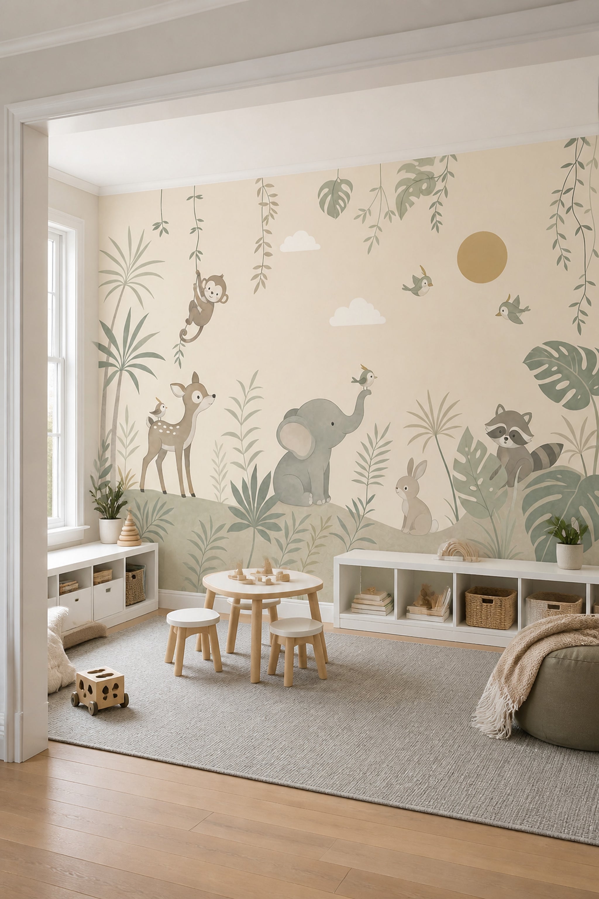 Sevimli Orman Hayvanlı Poster Duvar Kağıdı Pastel Çocuk Odası