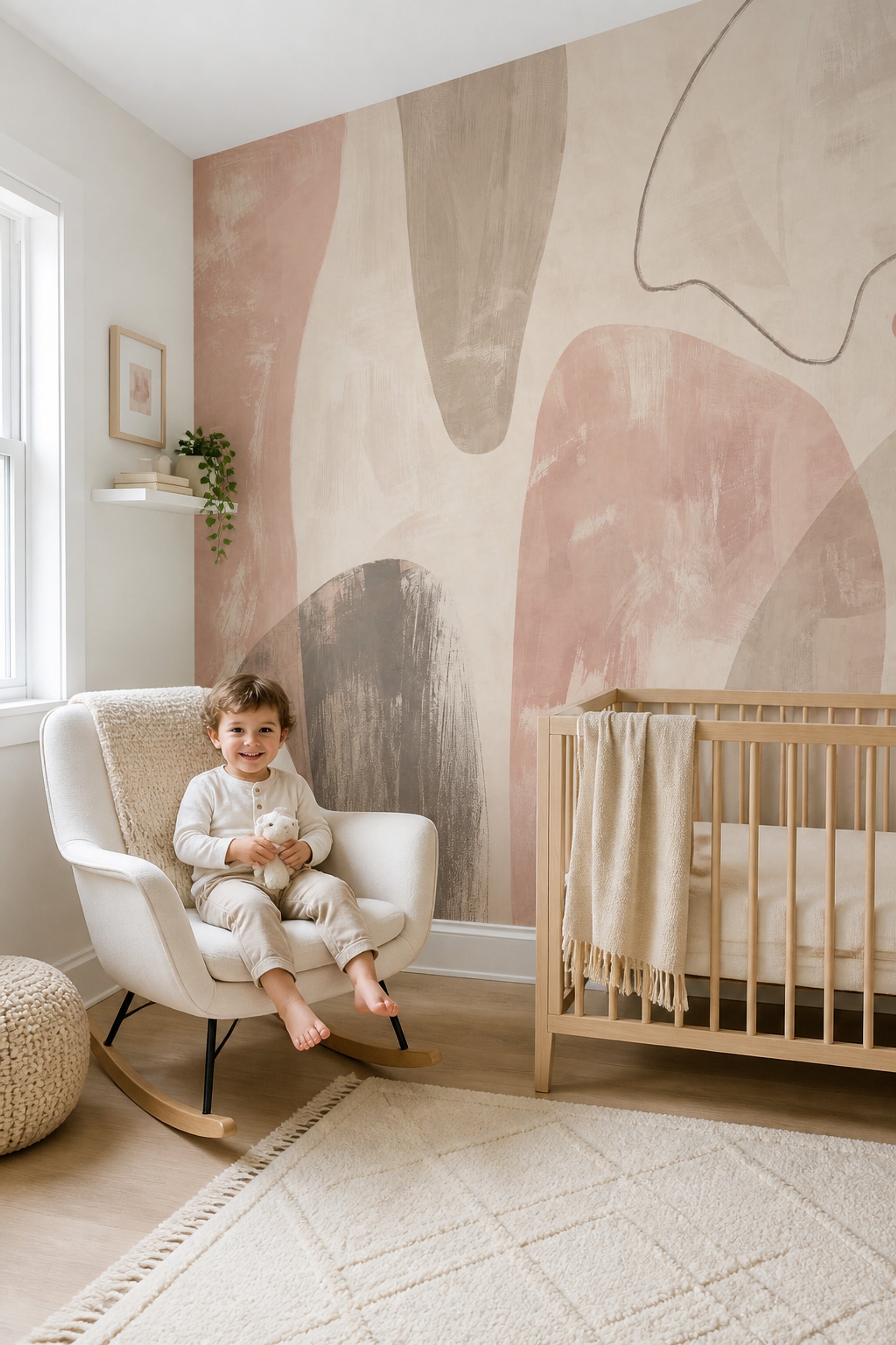 Pastel Soyut Poster Duvar Kağıdı Bej Pudra Tonlu Salon