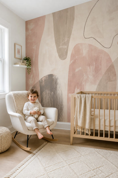 Pastel Soyut Poster Duvar Kağıdı Bej Pudra Tonlu Salon