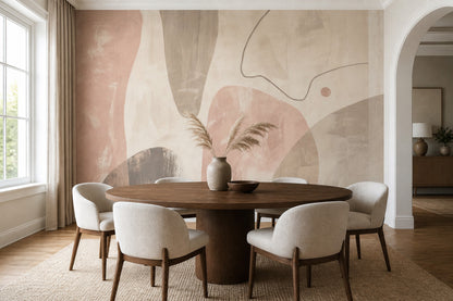 Pastel Soyut Poster Duvar Kağıdı Bej Pudra Tonlu Salon