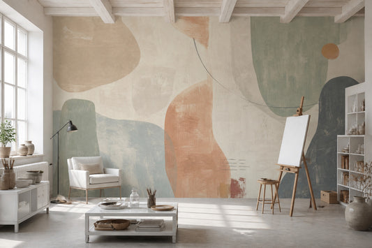 Pastel Soyut Şekilli Poster Duvar Kağıdı Modern Salon Duvarı
