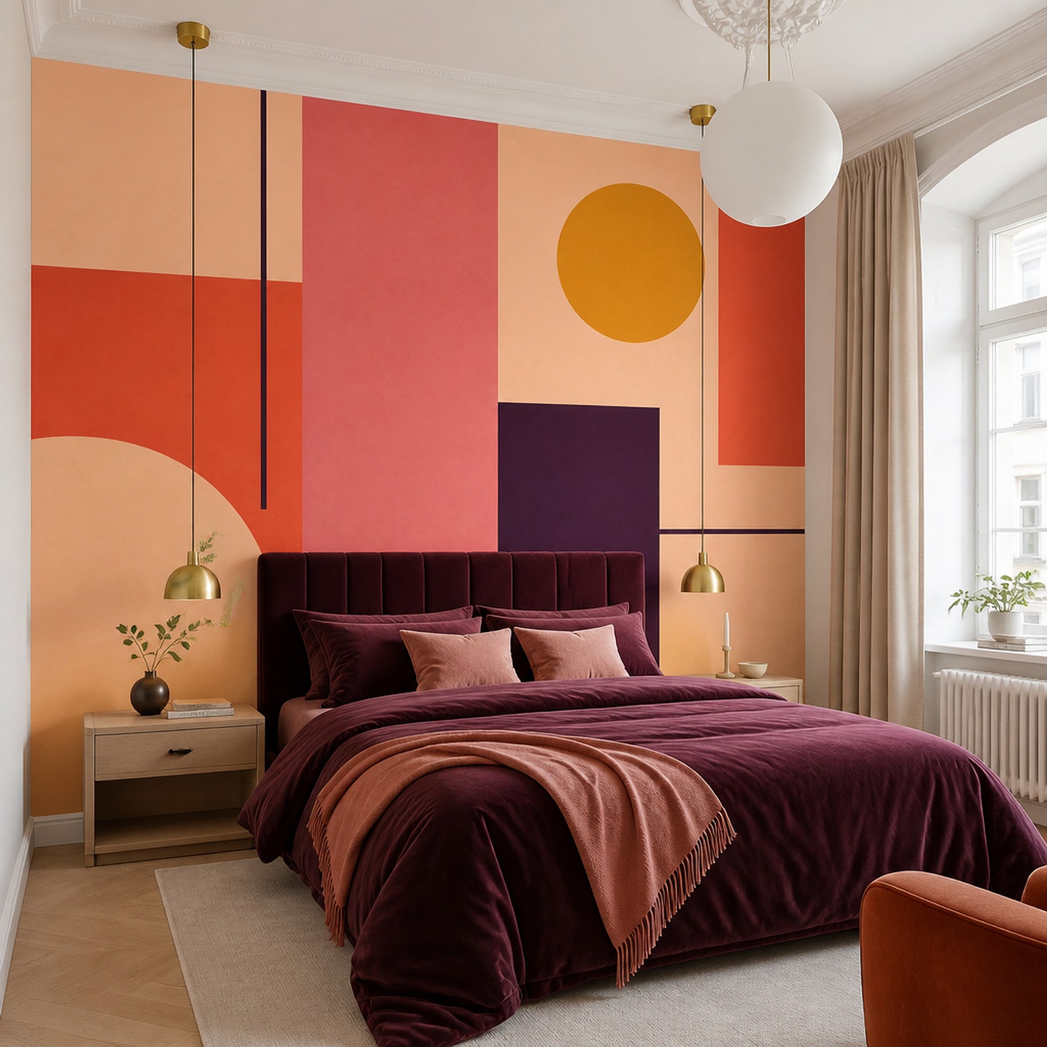 Soyut Geometrik Poster Duvar Kağıdı Turuncu Pembe Salon Dekoru