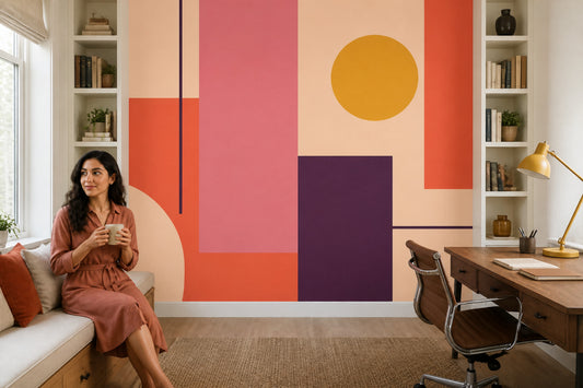 Soyut Geometrik Poster Duvar Kağıdı Turuncu Pembe Salon Dekoru