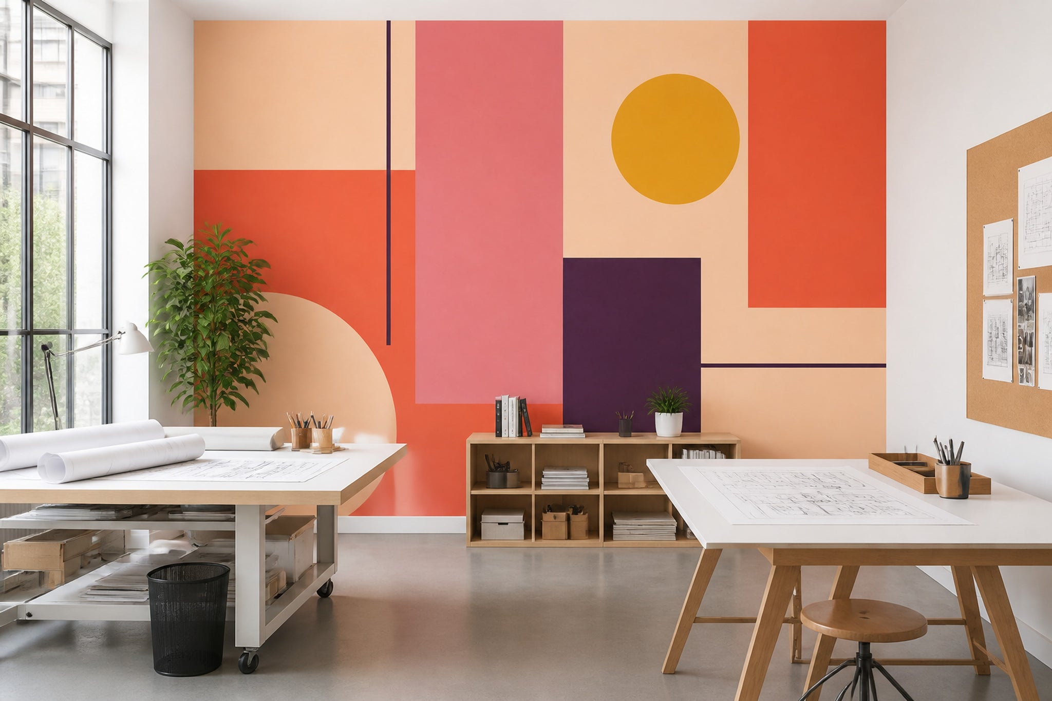 Soyut Geometrik Poster Duvar Kağıdı Turuncu Pembe Salon Dekoru