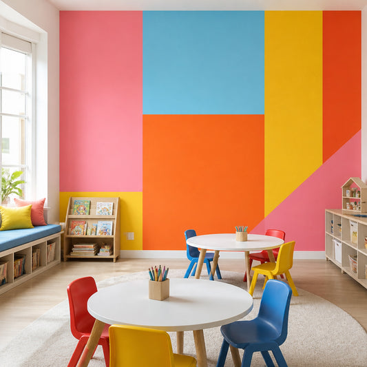 Renk Bloklu Geometrik Poster Duvar Kağıdı Sarı Turuncu