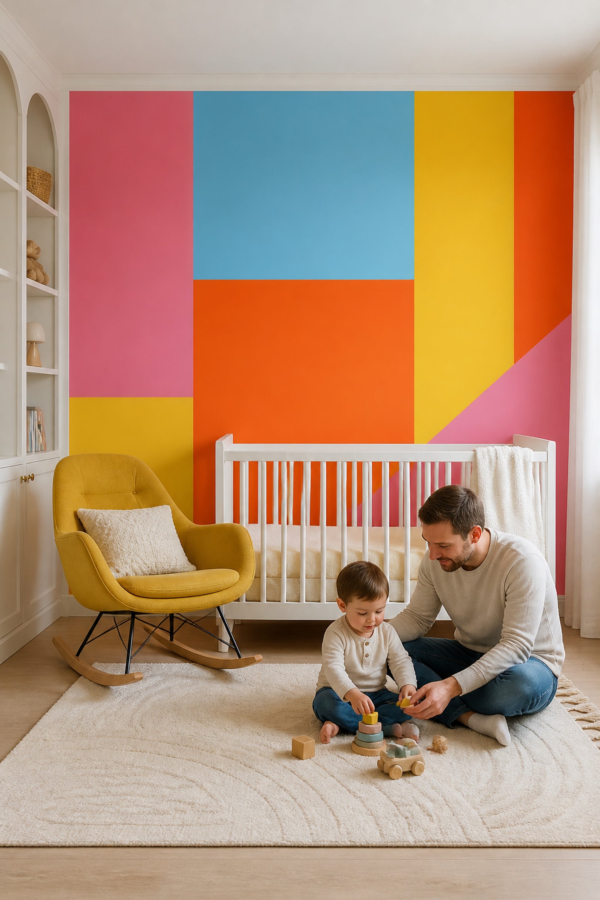 Renk Bloklu Geometrik Poster Duvar Kağıdı Sarı Turuncu