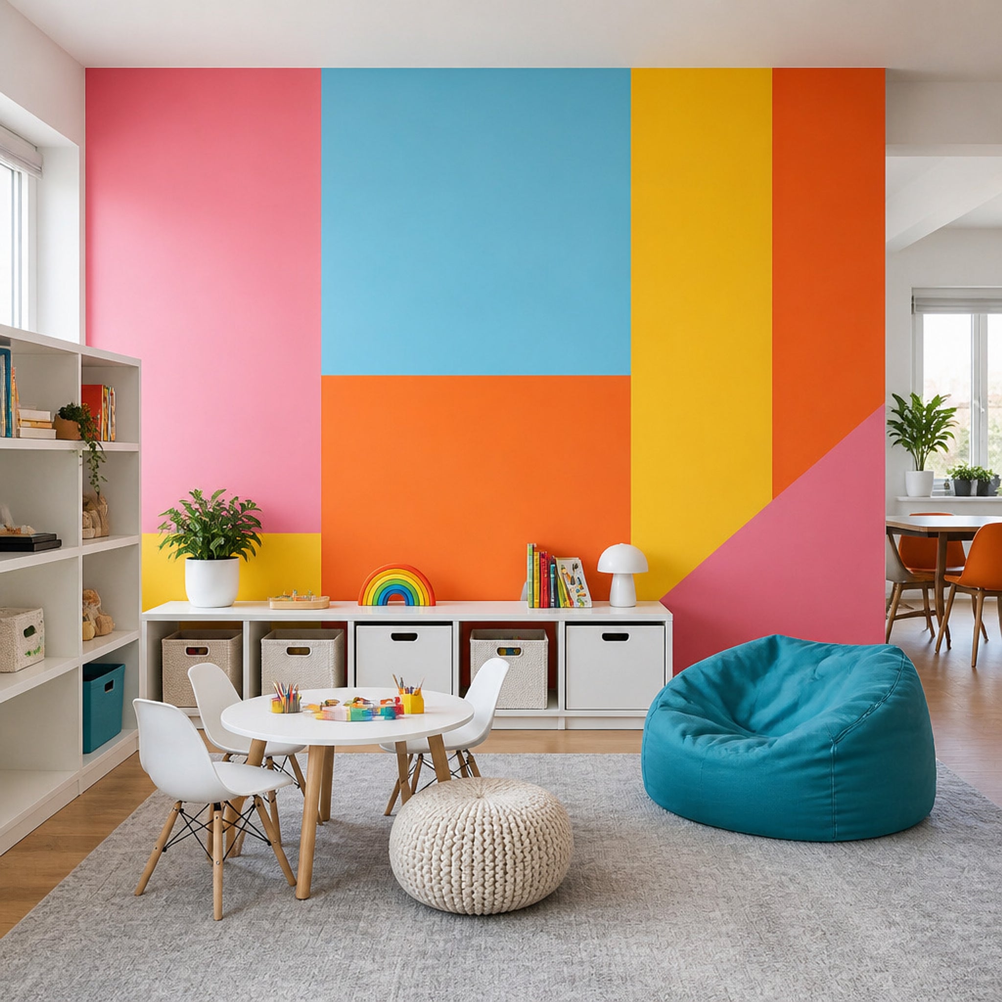 Renk Bloklu Geometrik Poster Duvar Kağıdı Sarı Turuncu