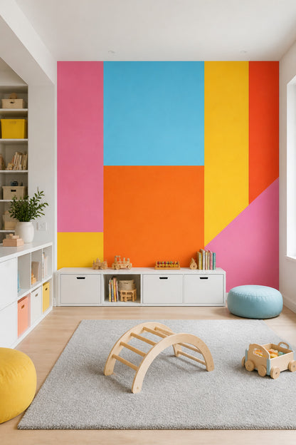 Renk Bloklu Geometrik Poster Duvar Kağıdı Sarı Turuncu