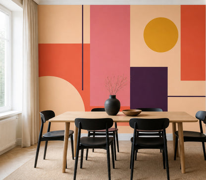 Soyut Geometrik Poster Duvar Kağıdı Turuncu Pembe Salon Dekoru