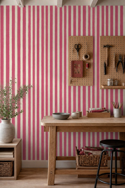 Pembe Beyaz Çizgili Duvar Kağıdı Modern Mutfak Duvar Dekoru