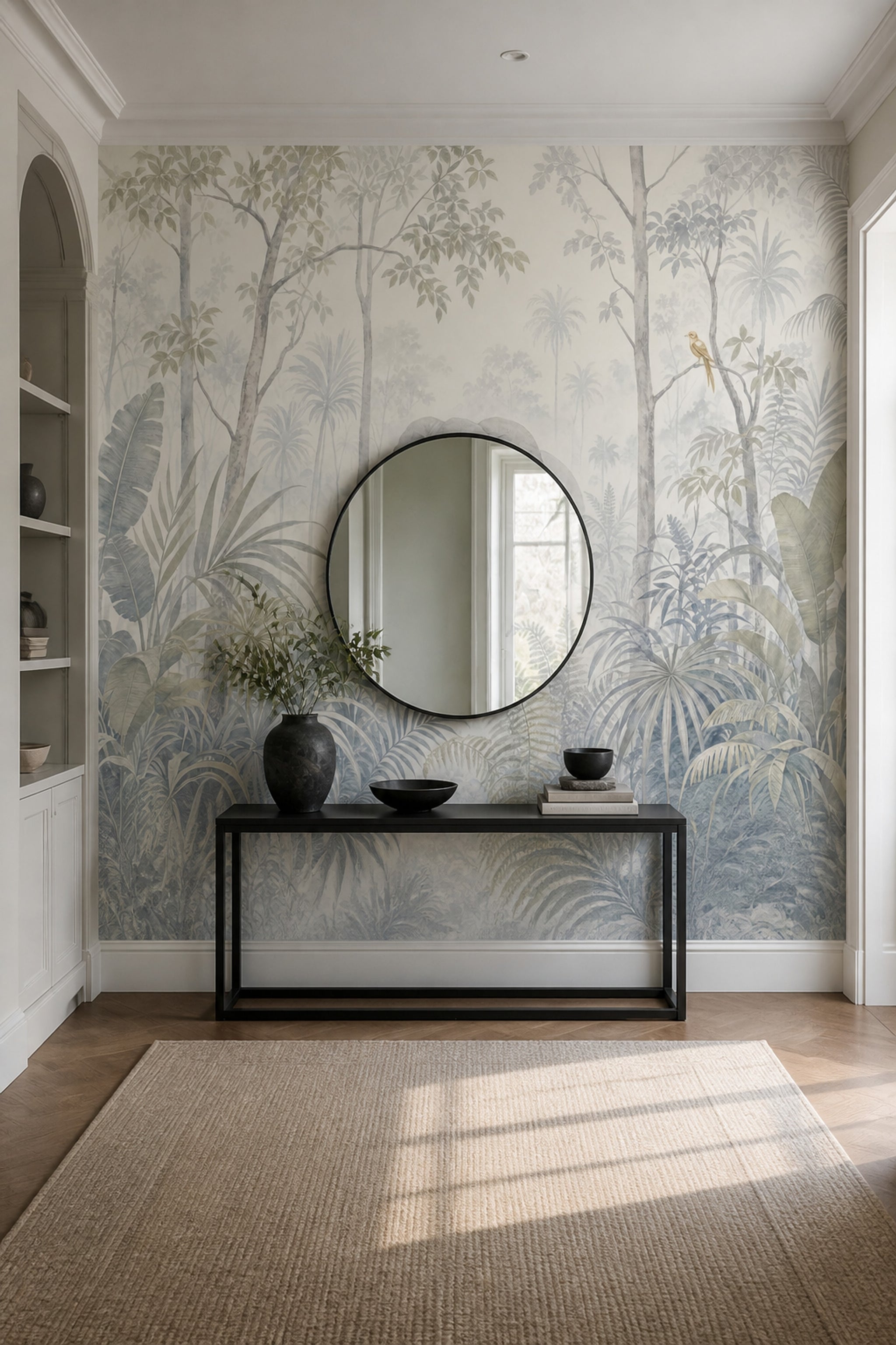 Fil ve Tropik Orman Poster Duvar Kağıdı Gri Yeşil Salon