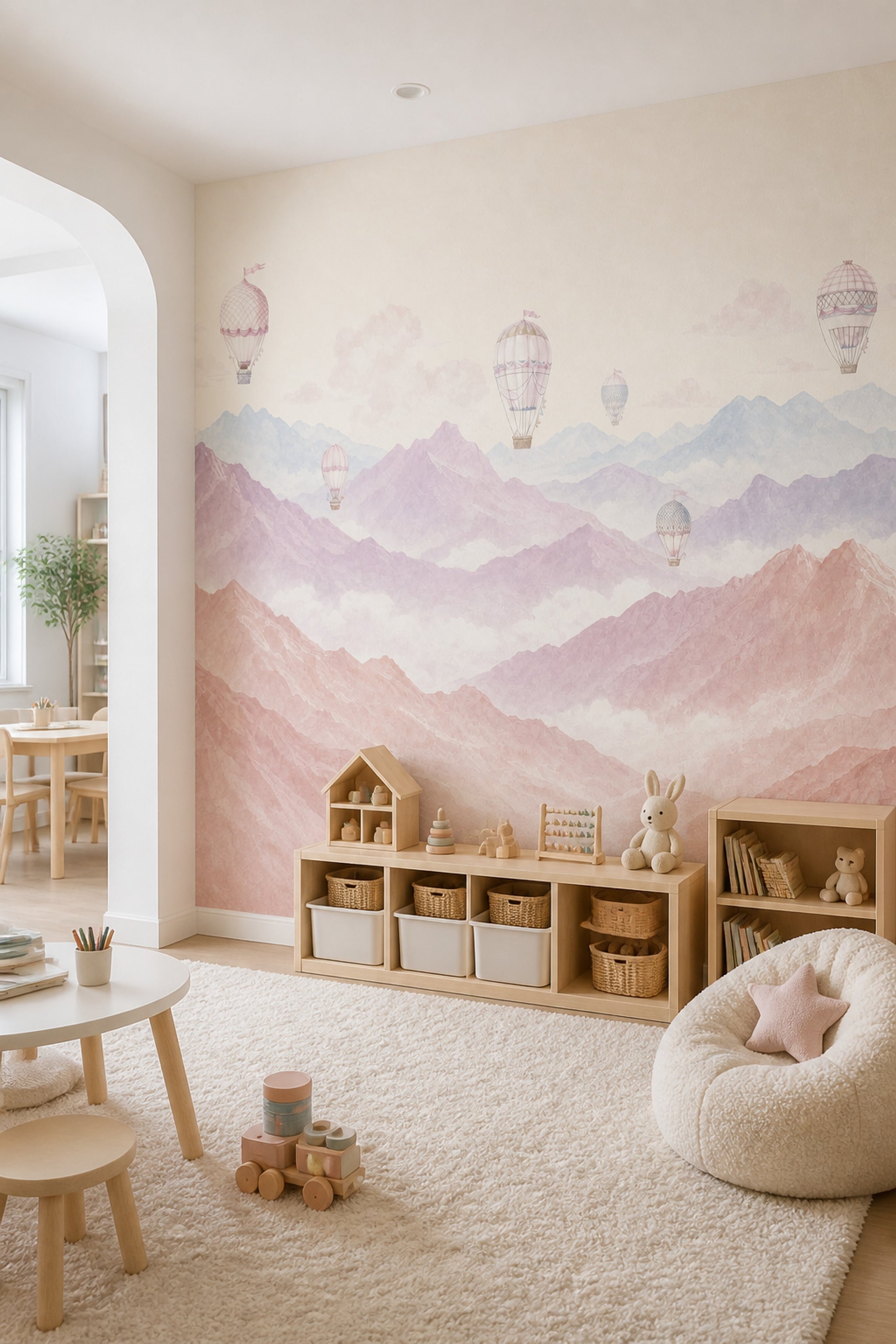 Sıcak Hava Balonlu Poster Duvar Kağıdı Pastel Dağ Manzarası